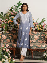 Slate grey premium ombre embroidered kurti
