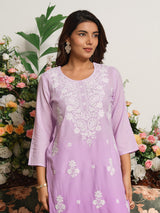 Purple graceful chikankari cotton silk kurti