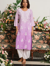 Purple graceful chikankari cotton silk kurti