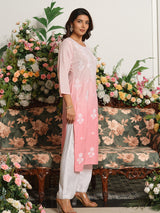 Pink ombre chikankari embroidered cotton silk kurti