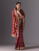 Maroon pure gharchola silk Bandhani saree with bridal zari elegance