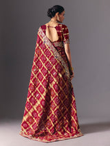 Maroon pure gharchola silk Bandhani saree with bridal zari elegance