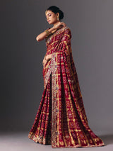 Maroon pure gharchola silk Bandhani saree with bridal zari elegance