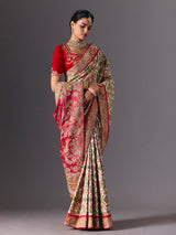 Cream Hyderabadi patola silk saree with elegant festive zari detailing
