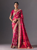 Rani pink Hyderabadi patola silk saree with designer zari embellishments