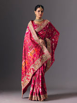 Rani pink Hyderabadi patola silk saree with designer zari embellishments
