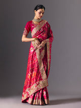 Rani pink Hyderabadi patola silk saree with designer zari embellishments