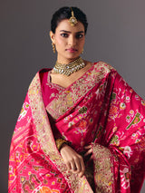 Rani pink Hyderabadi patola silk saree with designer zari embellishments
