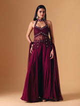 Wine crepe net designer palazzo salwar suit with dupatta