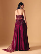Wine crepe net designer palazzo salwar suit with dupatta