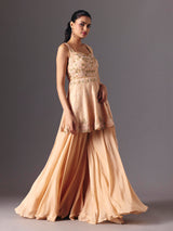 Peach silk palazzo salwar suit for wedding celebration