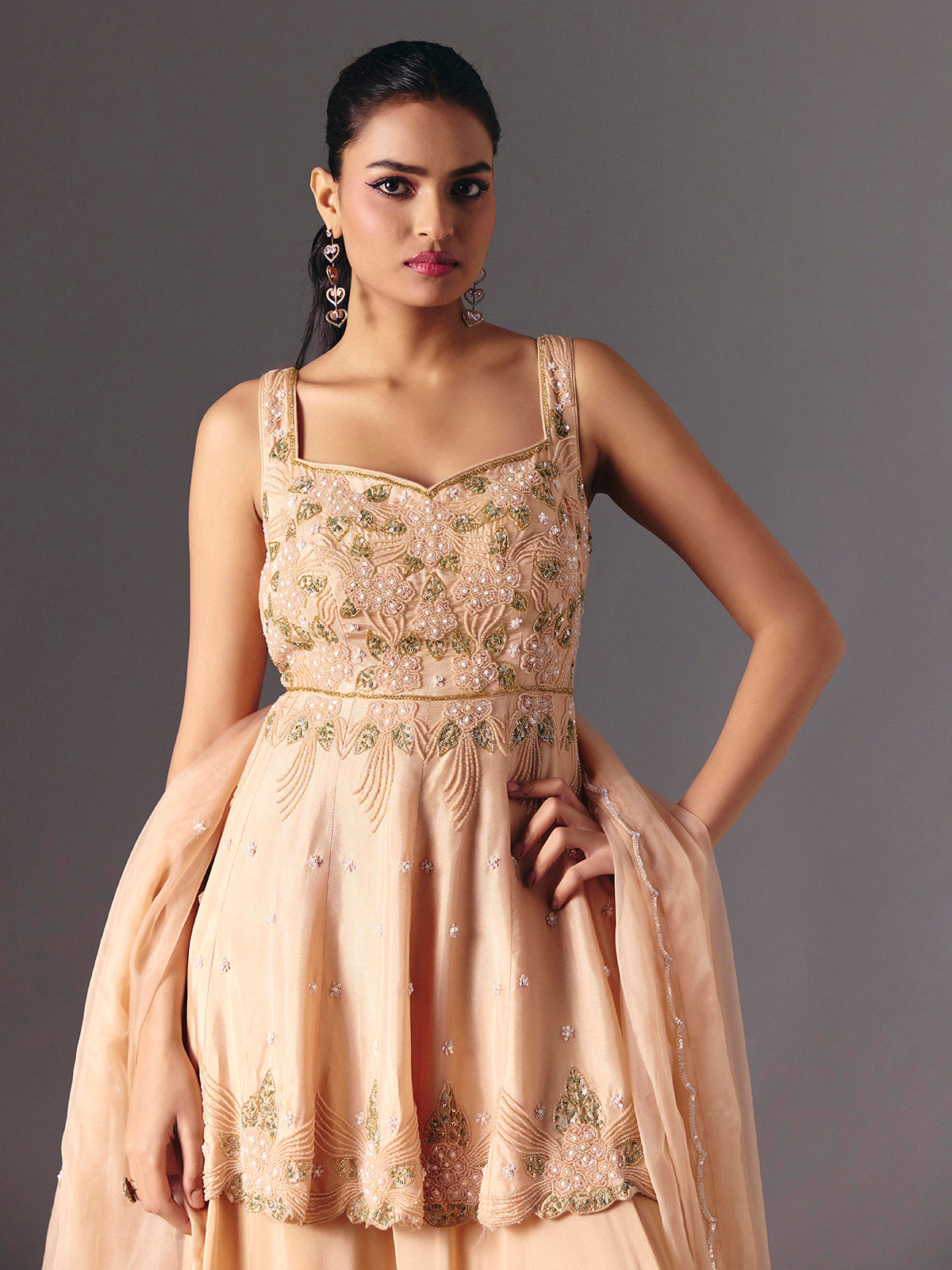 Peach silk palazzo salwar suit for wedding celebration