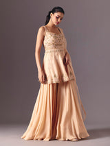 Peach silk palazzo salwar suit for wedding celebration