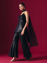 Black net embellished designer palazzo salwar suit