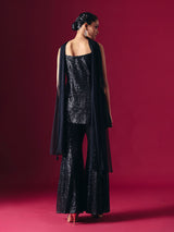 Black net embellished designer palazzo salwar suit