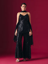 Black net embellished designer palazzo salwar suit