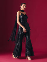 Black net embellished designer palazzo salwar suit