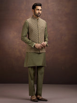 Olive royal embroidered silk waistcoat set