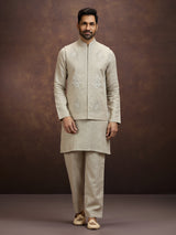 Cream elegant floral linen waistcoat set