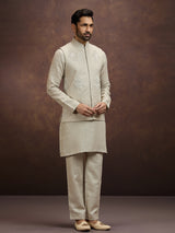 Cream elegant floral linen waistcoat set