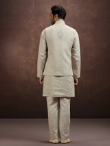 Cream elegant floral linen waistcoat set