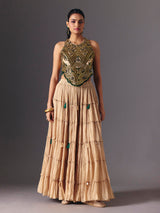 Beige chiffon designer palazzo salwar suit for festive wear