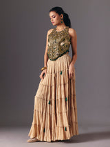 Beige chiffon designer palazzo salwar suit for festive wear