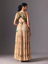 Beige chiffon designer palazzo salwar suit for festive wear