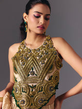 Beige chiffon designer palazzo salwar suit for festive wear