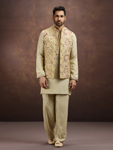 Light gold luxury embroidered silk waistcoat set