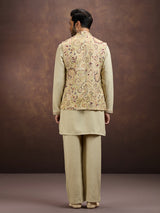 Light gold luxury embroidered silk waistcoat set