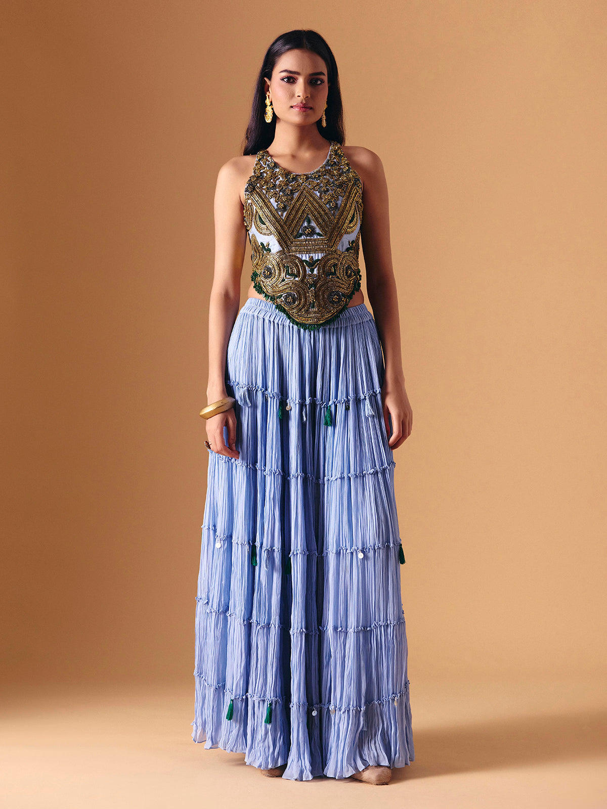 Lavender chiffon designer palazzo salwar suit for reception wear