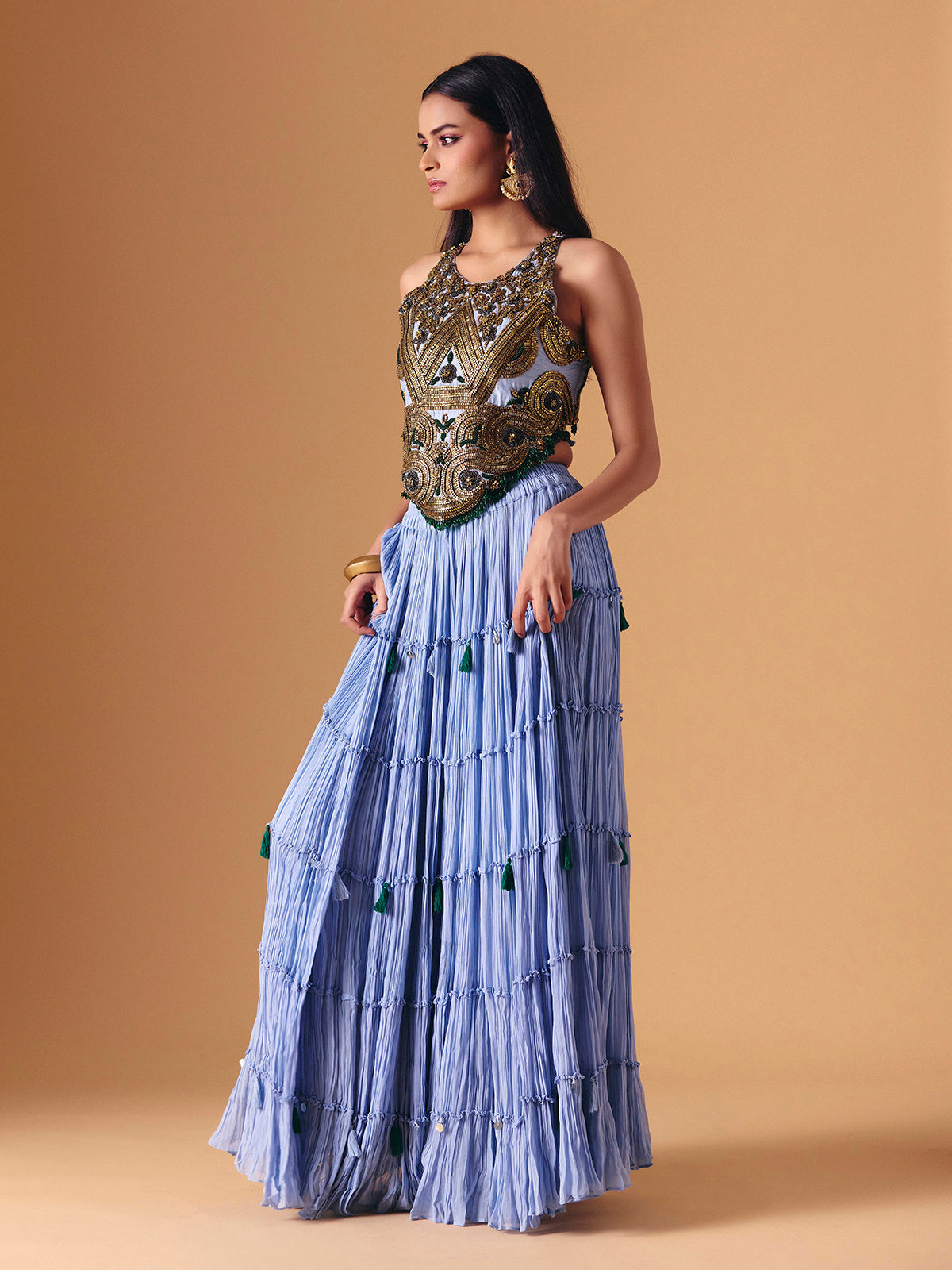 Lavender chiffon designer palazzo salwar suit for reception wear