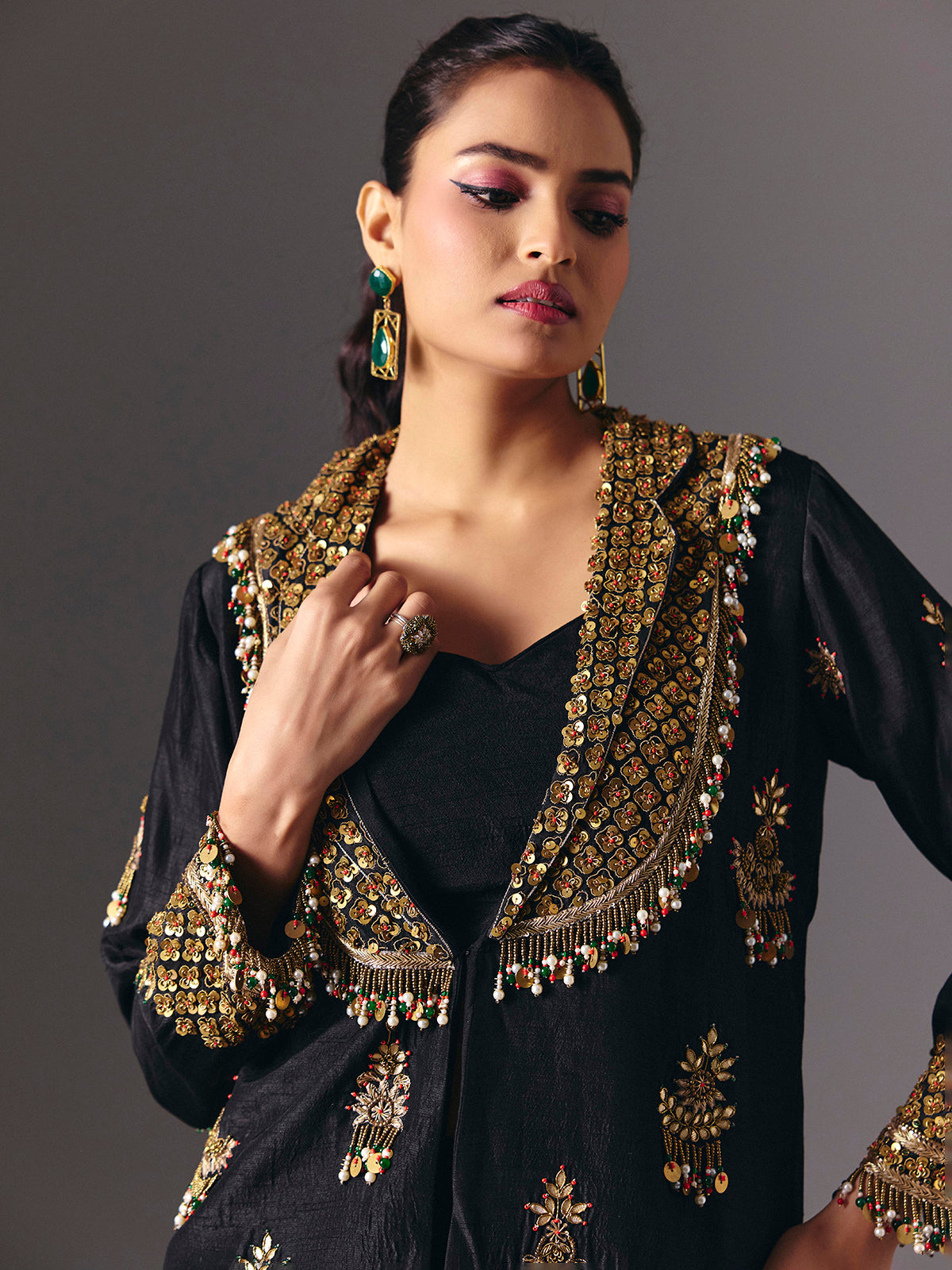 Black designer indo western palazzo party wear palazzo suit