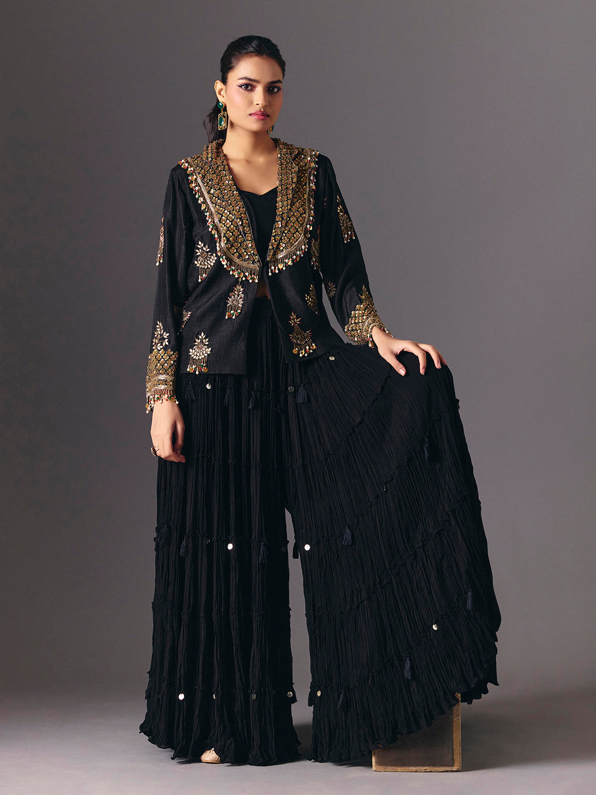 Black designer indo western palazzo party wear palazzo suit