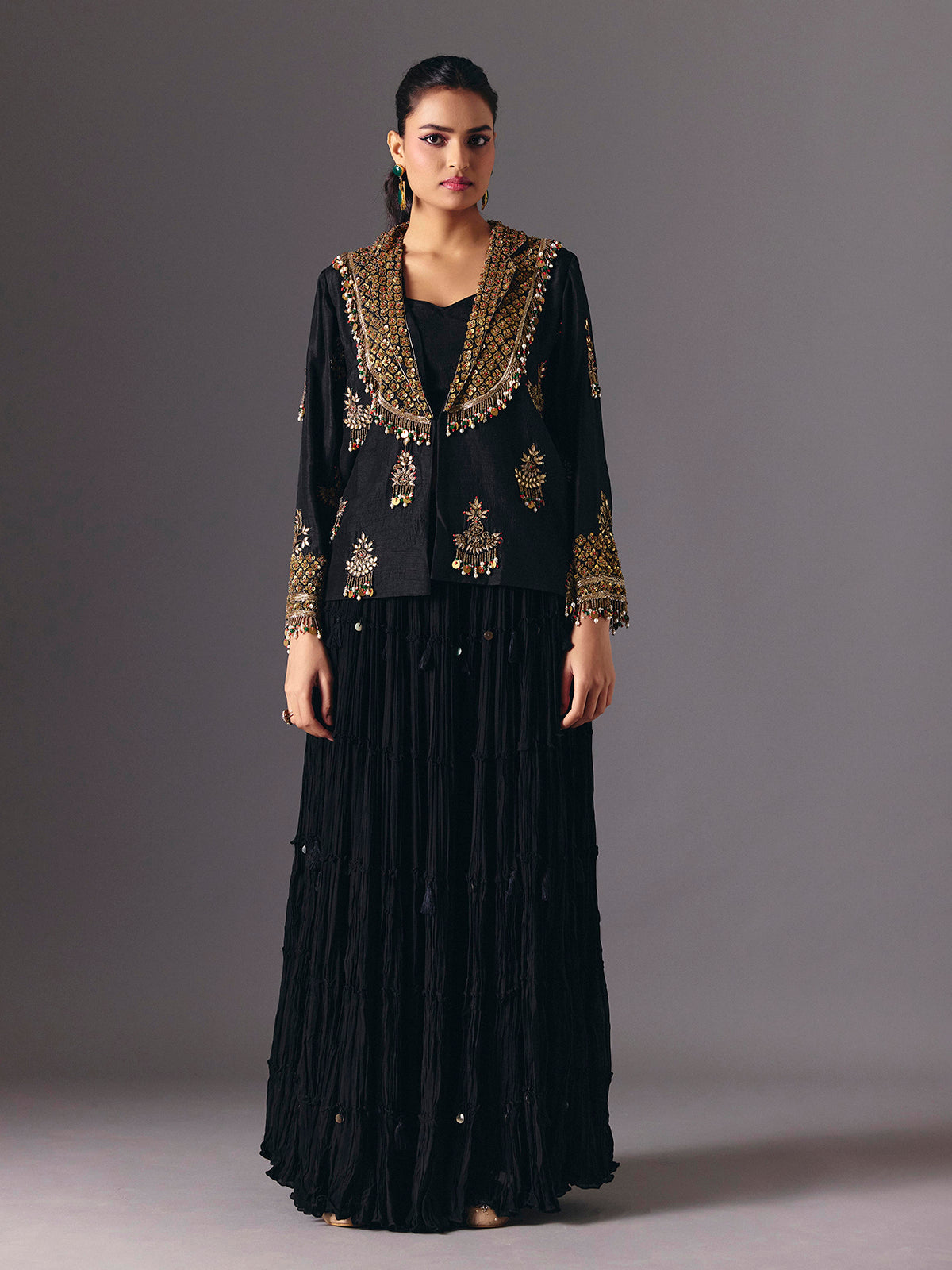 Black designer indo western palazzo party wear palazzo suit