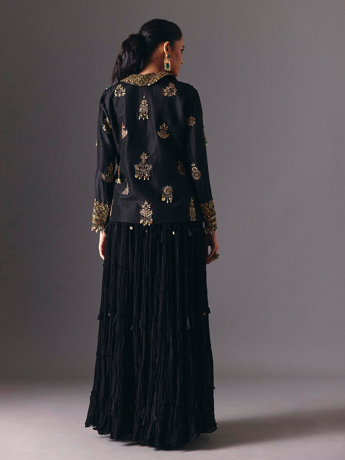 Black designer indo western palazzo party wear palazzo suit
