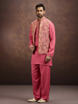 Pink premium embroidered silk waistcoat ensemble