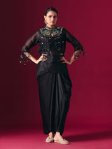 Black tissue silk indo western party wear salwar suit