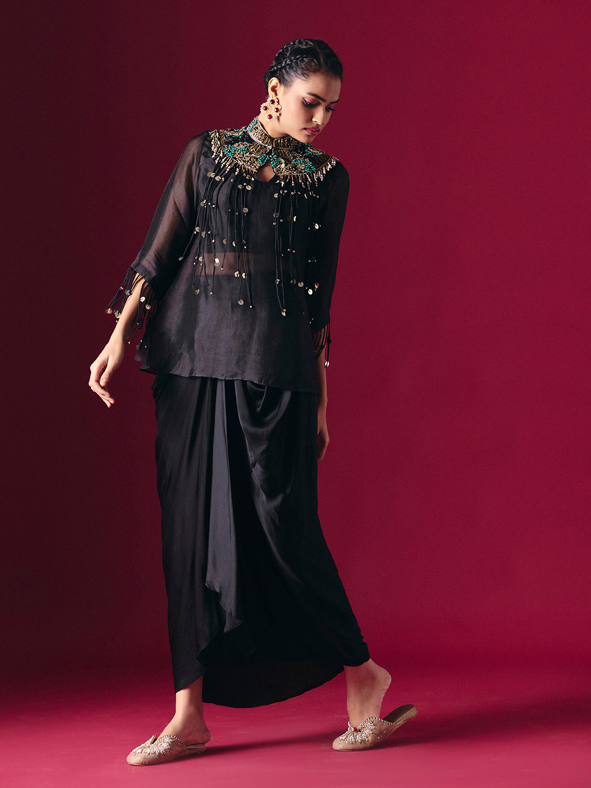 Black tissue silk indo western party wear salwar suit