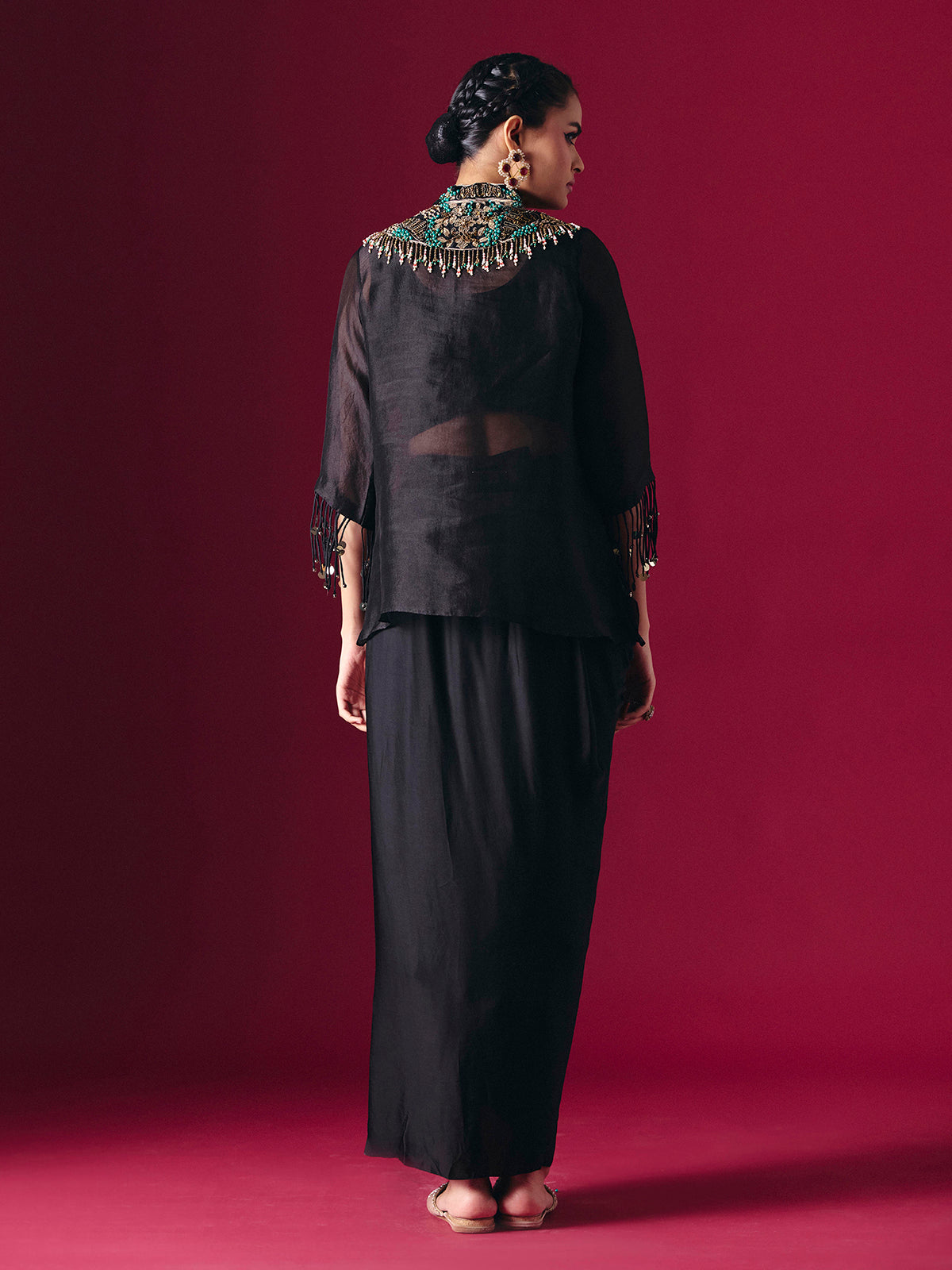 Black tissue silk indo western party wear salwar suit