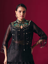 Black tissue silk indo western party wear salwar suit