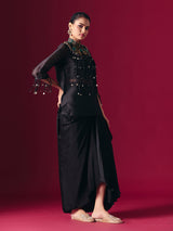 Black tissue silk indo western party wear salwar suit