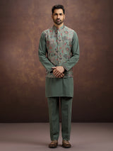 Sage green heritage silk waistcoat set