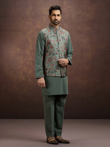 Sage green heritage silk waistcoat set