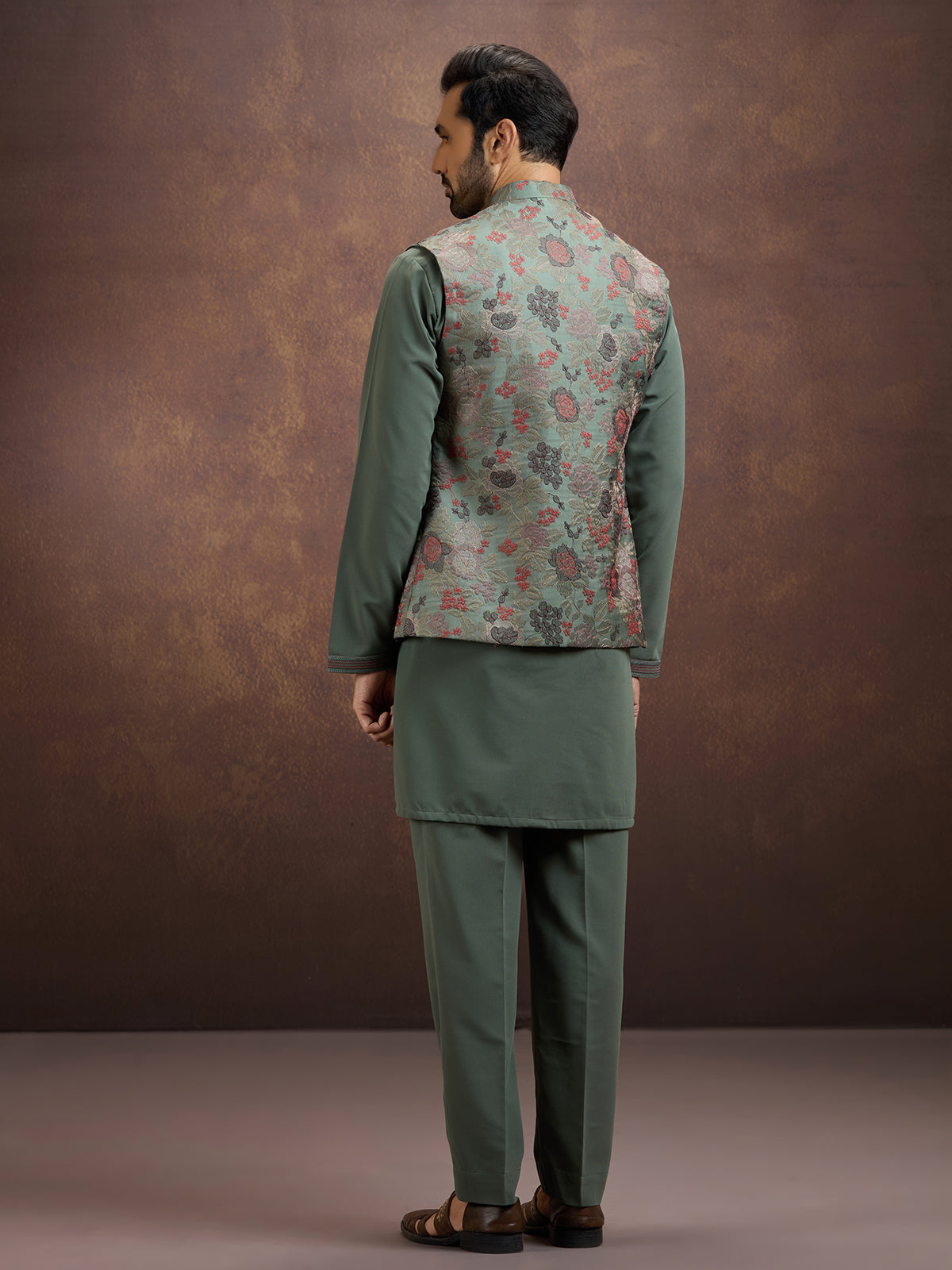 Sage green heritage silk waistcoat set