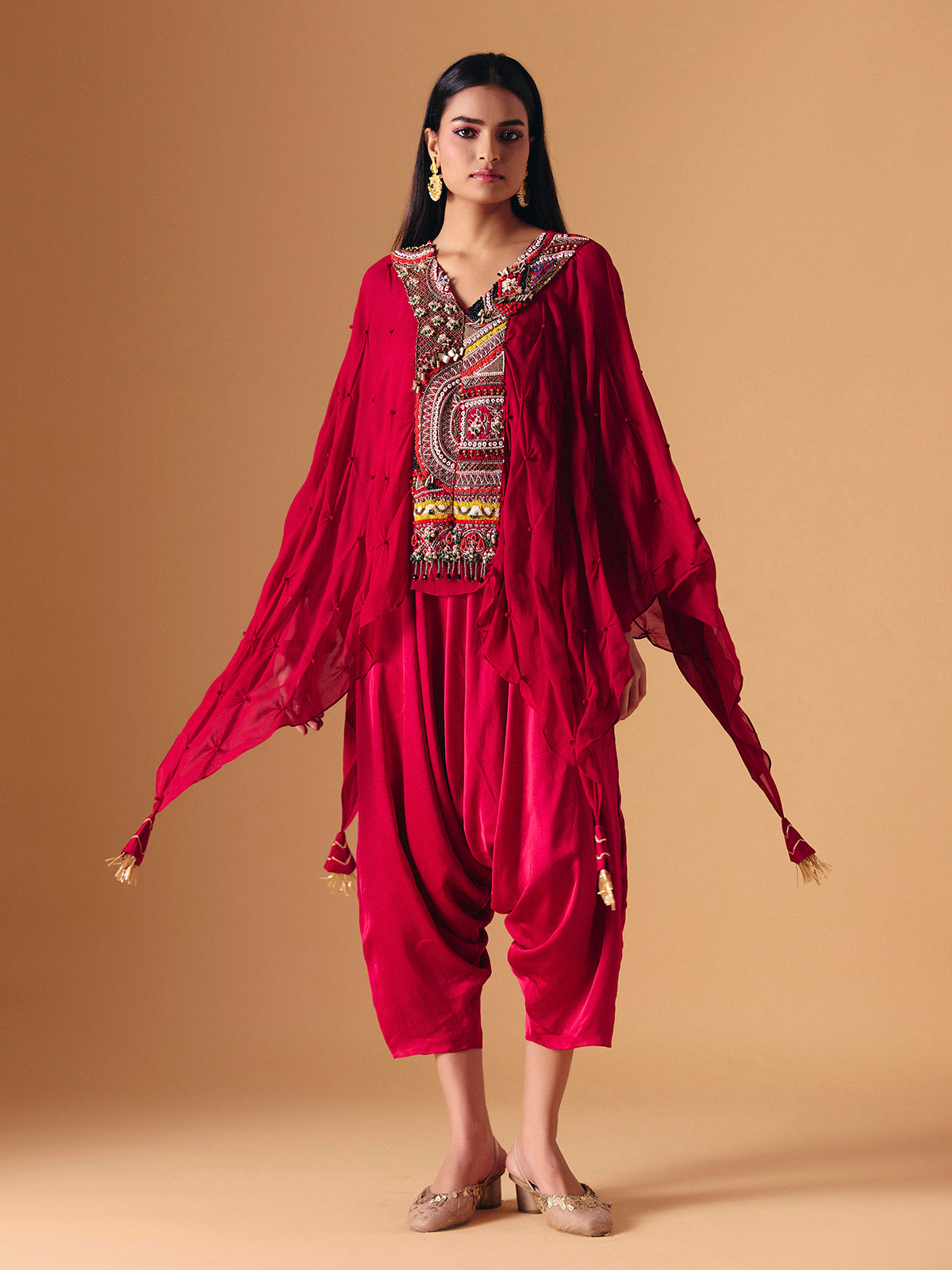 Maroon designer indo western crepe salwar suit