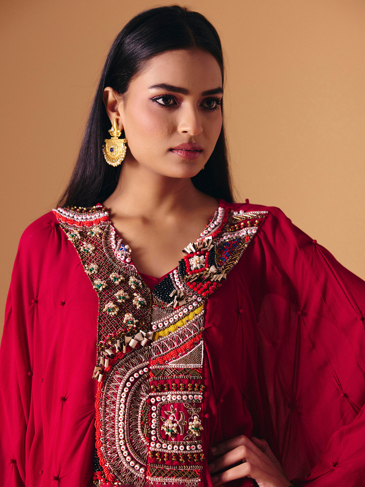 Maroon designer indo western crepe salwar suit