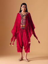 Maroon designer indo western crepe salwar suit
