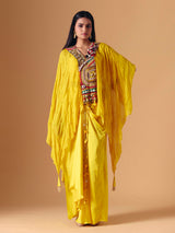 Yellow designer Indo western crepe georgette salwar suit for women